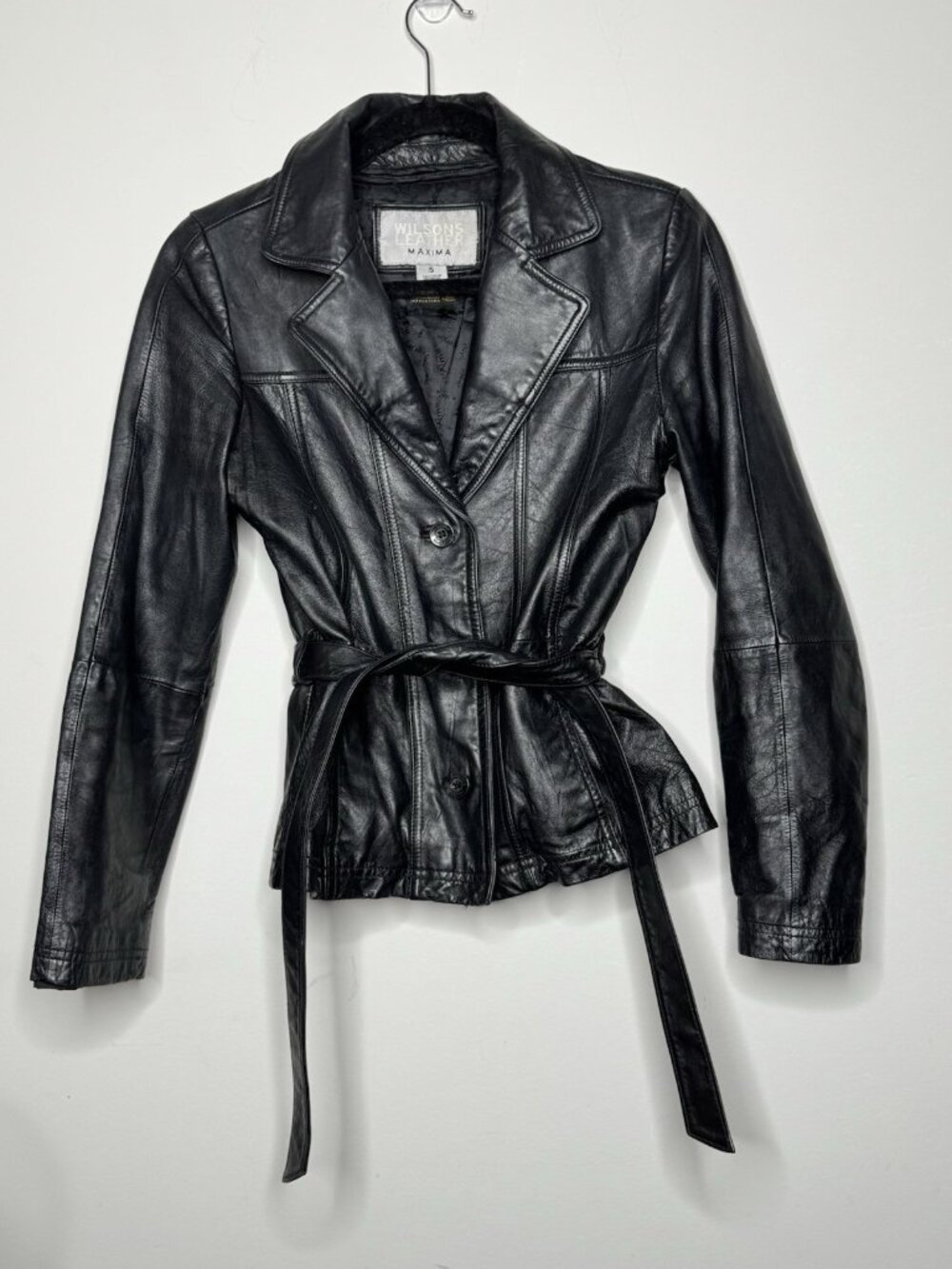 Wilsons Maxima Black Leather Thinsulate Insulated Belted Jacket Women's Size S